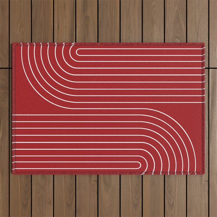 Minimal Line Curvature LXXX Ruby Red Mid Century Modern Arch Abstract Outdoor Rug Gallery Image 1