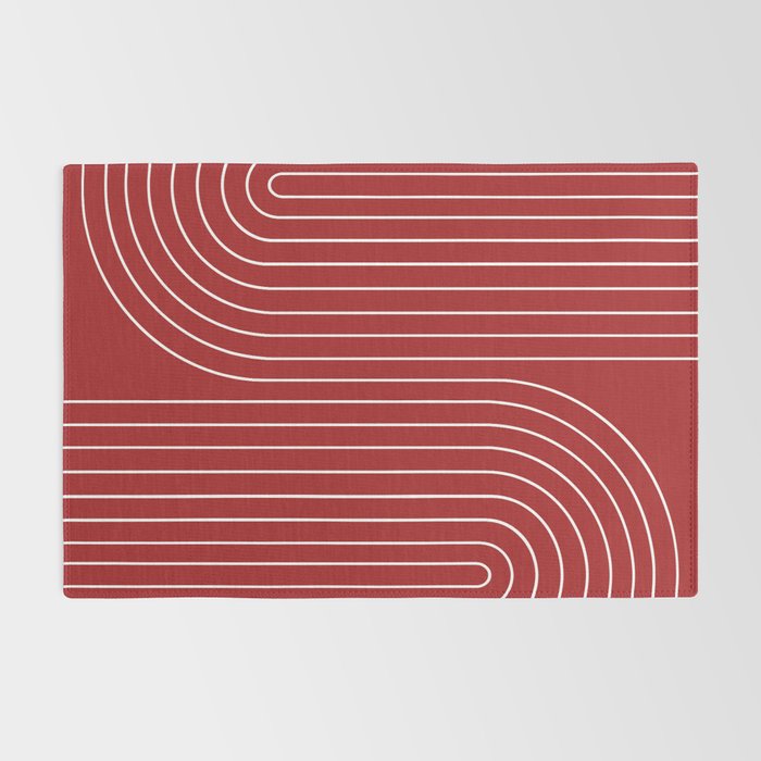 Minimal Line Curvature LXXX Ruby Red Mid Century Modern Arch Abstract Rug Gallery Image 2
