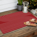 Minimal Line Curvature LXXX Ruby Red Mid Century Modern Arch Abstract Outdoor Rug Gallery Image 2