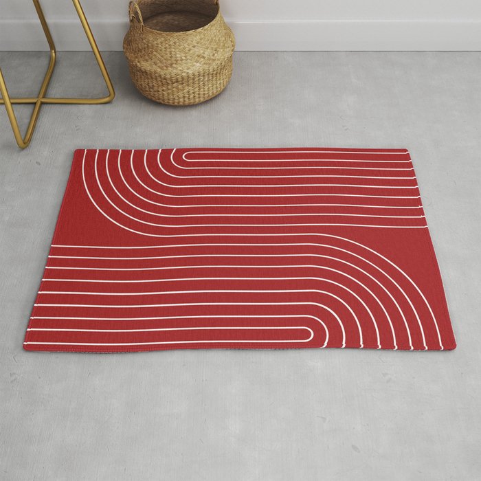 Minimal Line Curvature LXXX Ruby Red Mid Century Modern Arch Abstract Rug Gallery Image 1