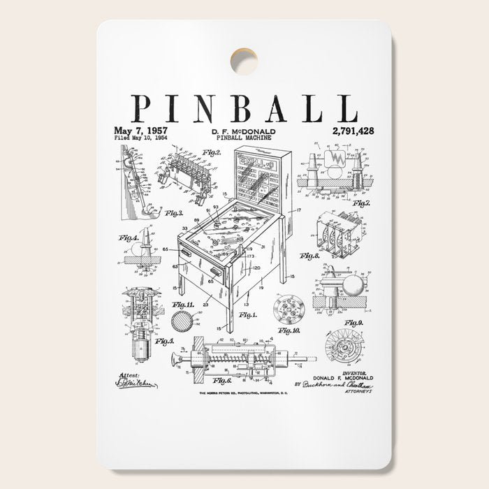 Pinball Arcade Gaming Machine Vintage Gamer Patent Print Cutting Board Gallery Image 1