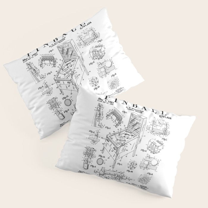 Pinball Arcade Gaming Machine Vintage Gamer Patent Print Pillow Sham Gallery Image 3