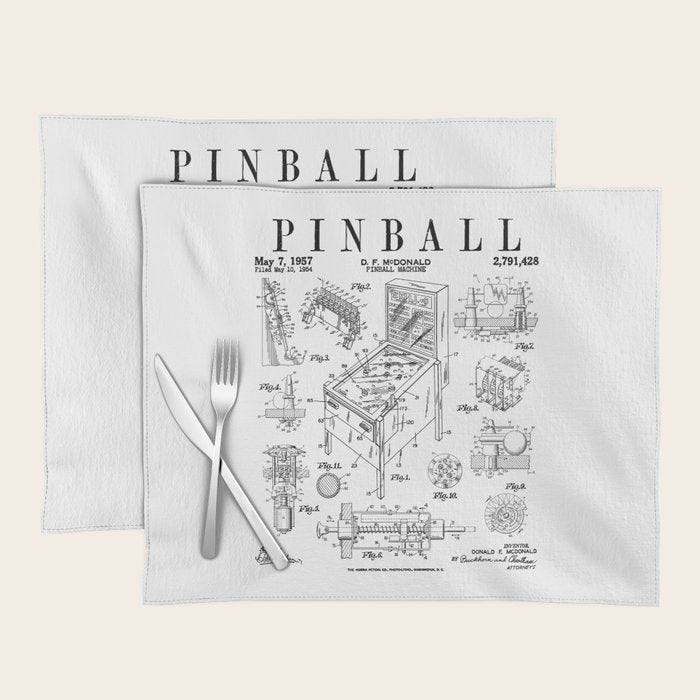 Pinball Arcade Gaming Machine Vintage Gamer Patent Print Placemat Gallery Image 1