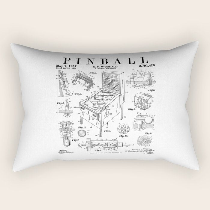 Pinball Arcade Gaming Machine Vintage Gamer Patent Print Rectangular Pillow Gallery Image 1