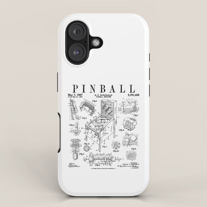 Pinball Arcade Gaming Machine Vintage Gamer Patent Print iPhone Case Gallery Image 1