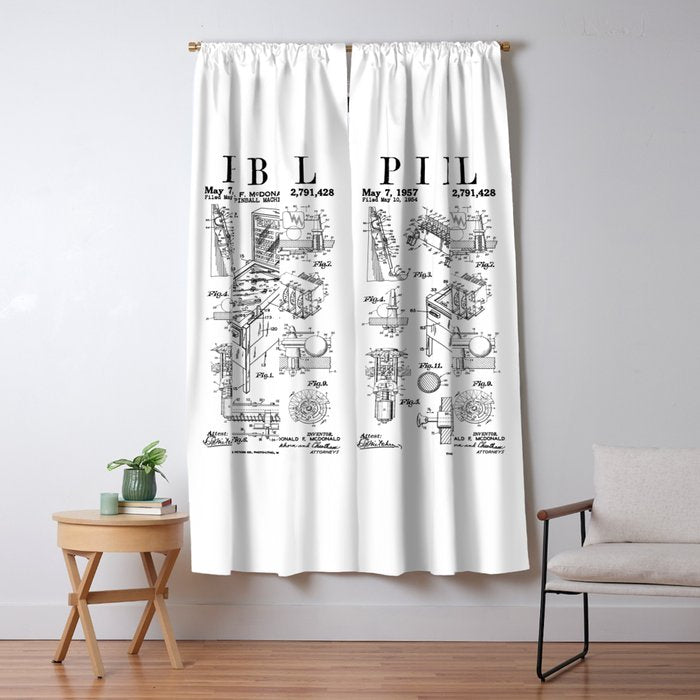 Pinball Arcade Gaming Machine Vintage Gamer Patent Print Window Curtain Gallery Image 5