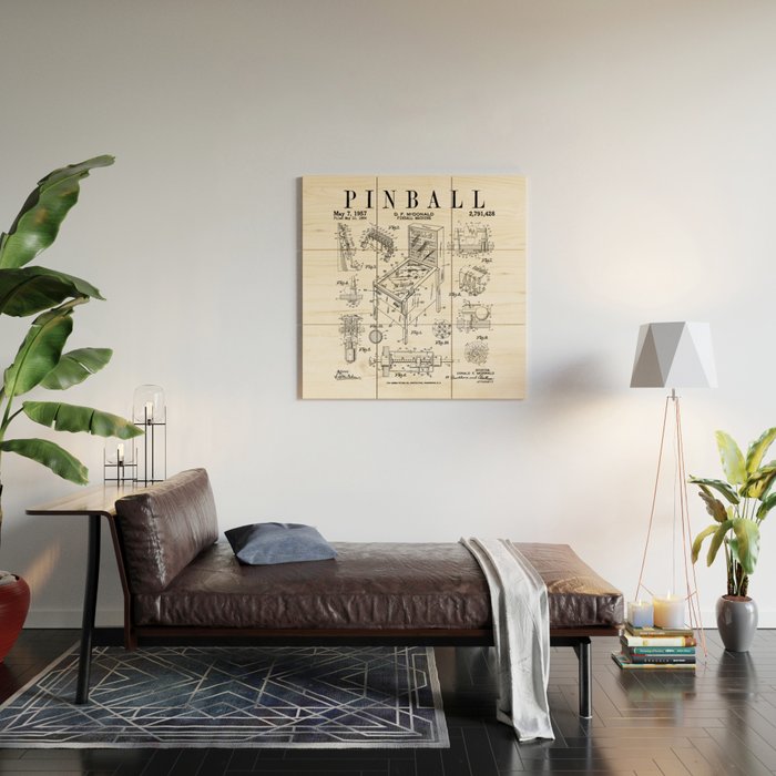 Pinball Arcade Gaming Machine Vintage Gamer Patent Print Wood Wall Art Gallery Image 2