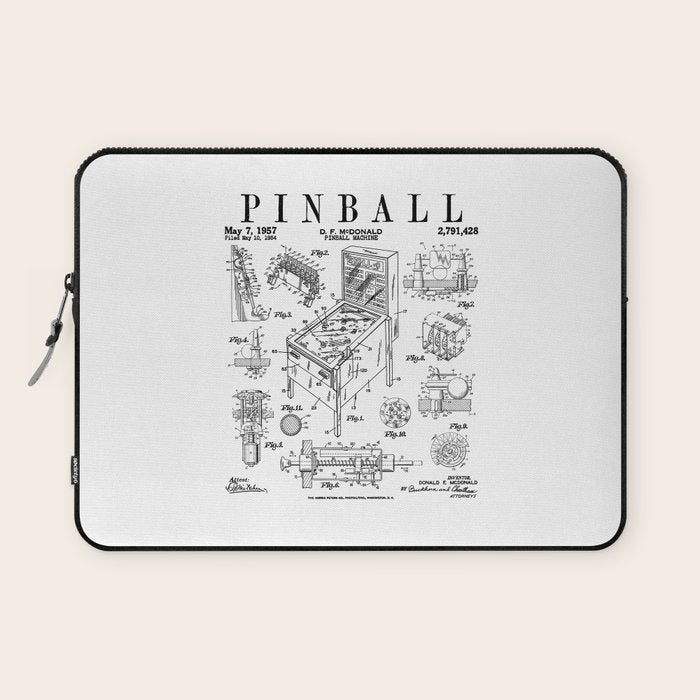 Pinball Arcade Gaming Machine Vintage Gamer Patent Print Laptop Sleeve Gallery Image 1