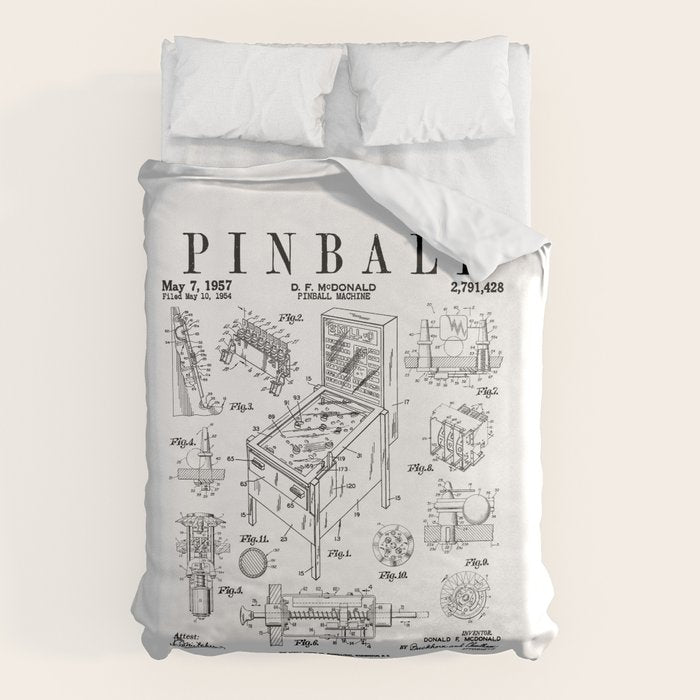 Pinball Arcade Gaming Machine Vintage Gamer Patent Print Duvet Cover
