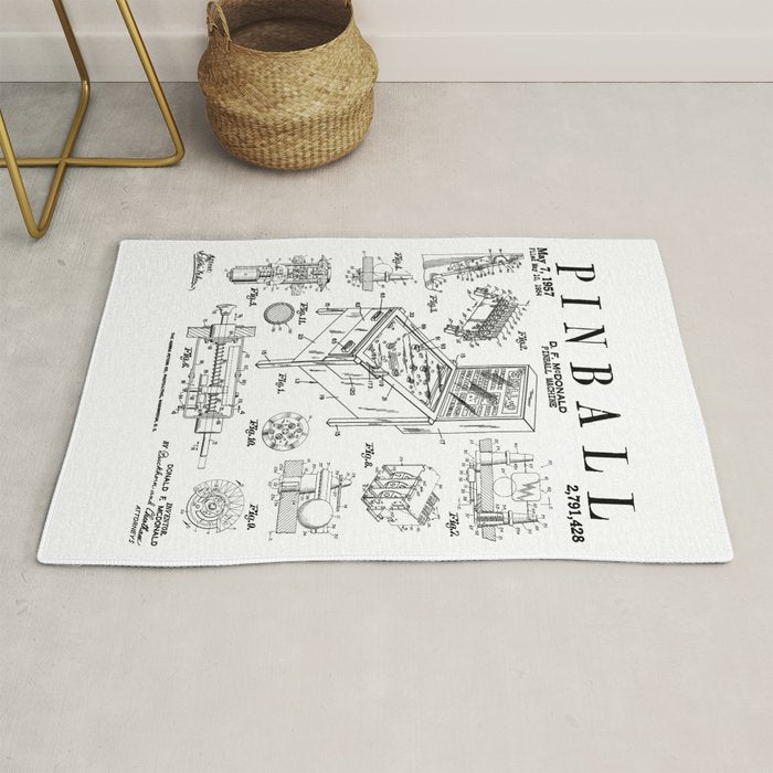 Pinball Arcade Gaming Machine Vintage Gamer Patent Print Rug Gallery Image 1