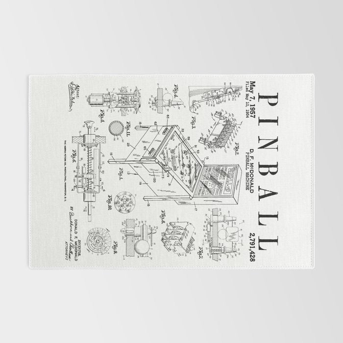 Pinball Arcade Gaming Machine Vintage Gamer Patent Print Rug Gallery Image 2
