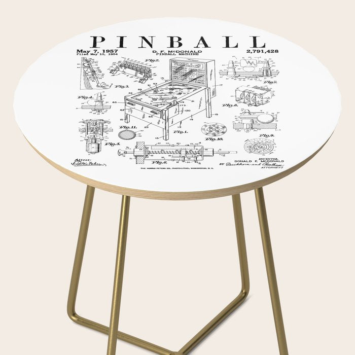 Pinball Arcade Gaming Machine Vintage Gamer Patent Print Side Table Gallery Image 2