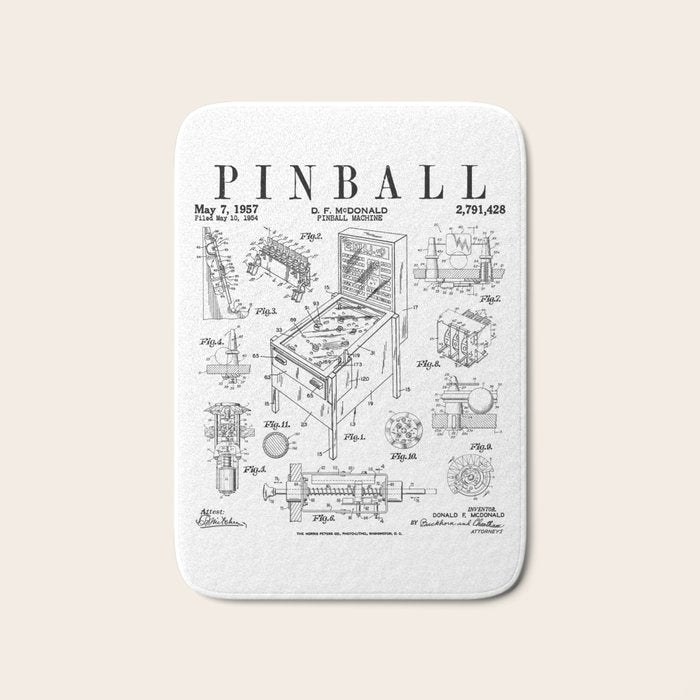 Pinball Arcade Gaming Machine Vintage Gamer Patent Print Bath Mat Gallery Image 1