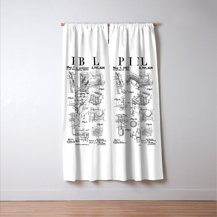 Pinball Arcade Gaming Machine Vintage Gamer Patent Print Window Curtain Gallery Image 3