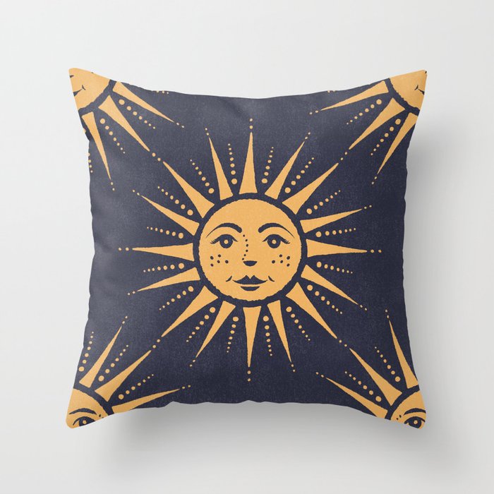 Freckled Suns - blue and gold Throw Pillow Gallery Image 6