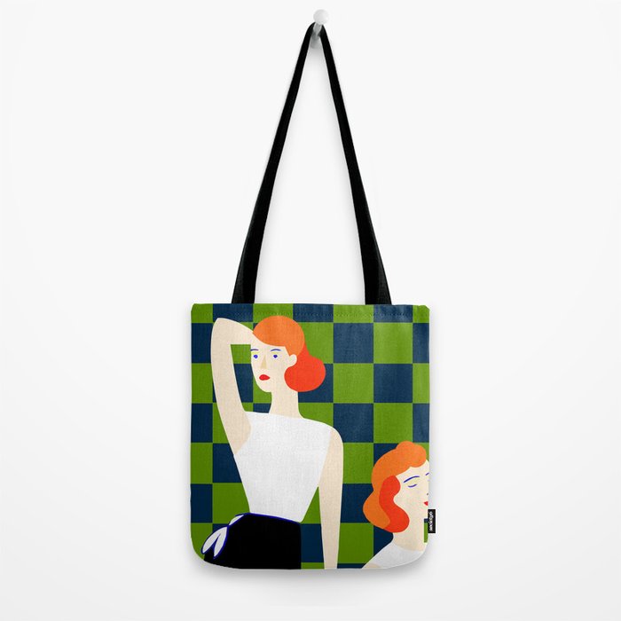 Moods, Checkers Girl Friends Chic Chess, Modern Bohemian Eclectic Woman Girl Boss, BFF Fashion Style Tote Bag Gallery Image 2
