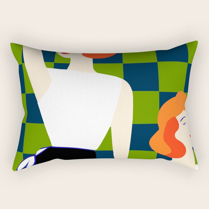 Moods, Checkers Girl Friends Chic Chess, Modern Bohemian Eclectic Woman Girl Boss, BFF Fashion Style Rectangular Pillow Gallery Image 1