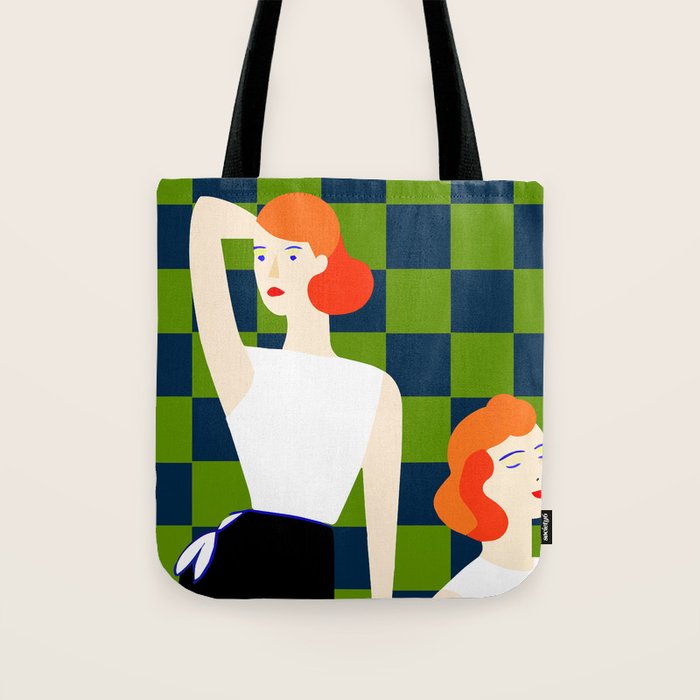 Moods, Checkers Girl Friends Chic Chess, Modern Bohemian Eclectic Woman Girl Boss, BFF Fashion Style Tote Bag Gallery Image 1
