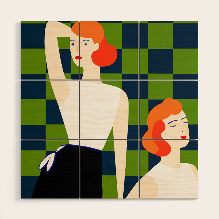 Moods, Checkers Girl Friends Chic Chess, Modern Bohemian Eclectic Woman Girl Boss, BFF Fashion Style Wood Wall Art Gallery Image 1