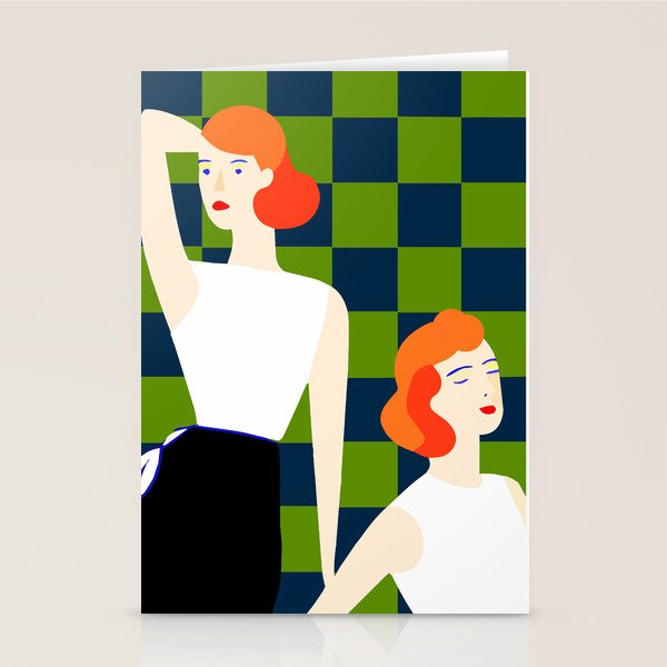 Moods, Checkers Girl Friends Chic Chess, Modern Bohemian Eclectic Woman Girl Boss, BFF Fashion Style Stationery Card Gallery Image 2