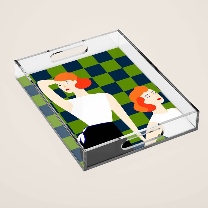 Moods, Checkers Girl Friends Chic Chess, Modern Bohemian Eclectic Woman Girl Boss, BFF Fashion Style Acrylic Tray Gallery Image 1