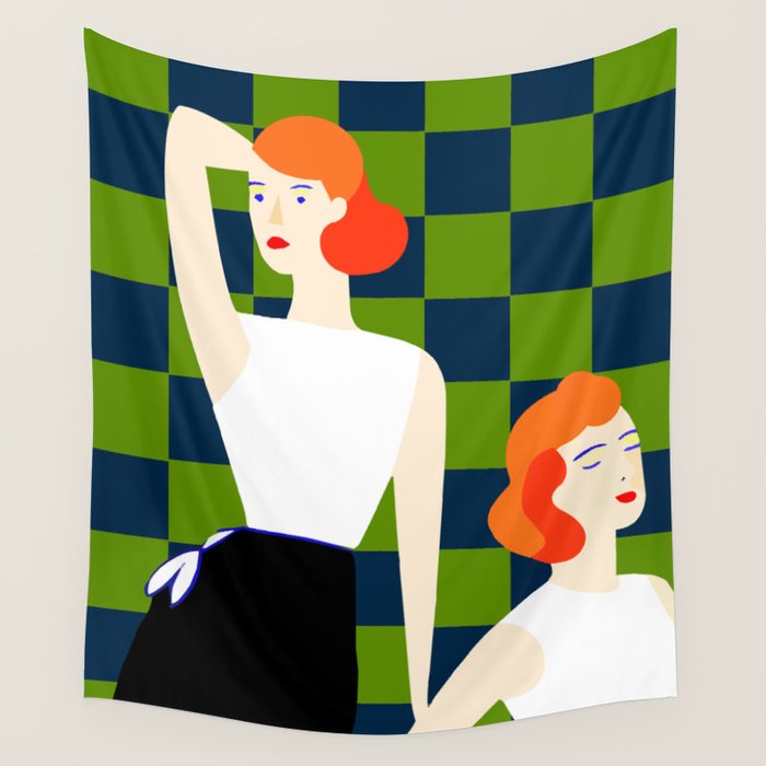Moods, Checkers Girl Friends Chic Chess, Modern Bohemian Eclectic Woman Girl Boss, BFF Fashion Style Wall Tapestry Gallery Image 4