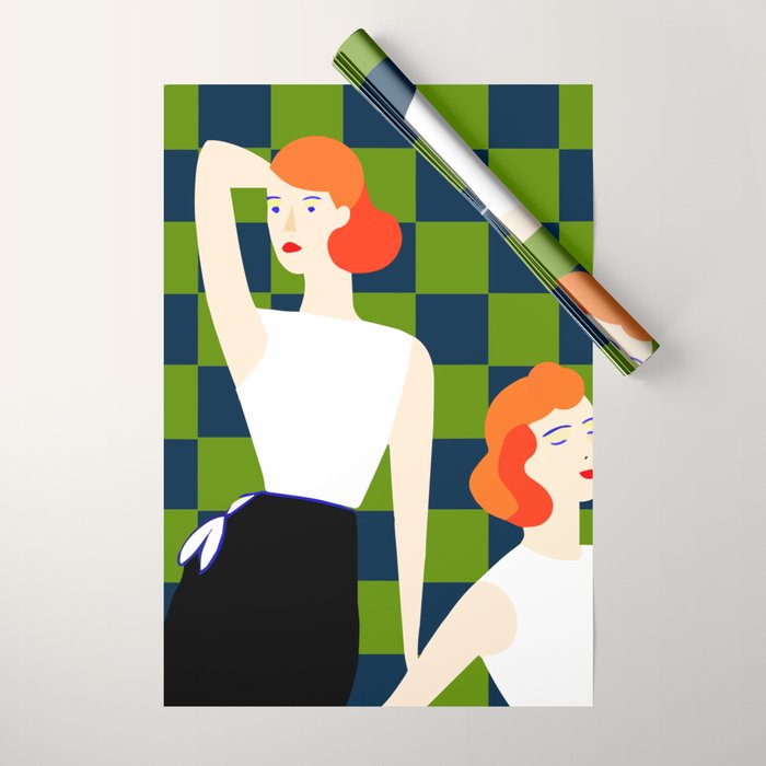 Moods, Checkers Girl Friends Chic Chess, Modern Bohemian Eclectic Woman Girl Boss, BFF Fashion Style Wrapping Paper Gallery Image 1