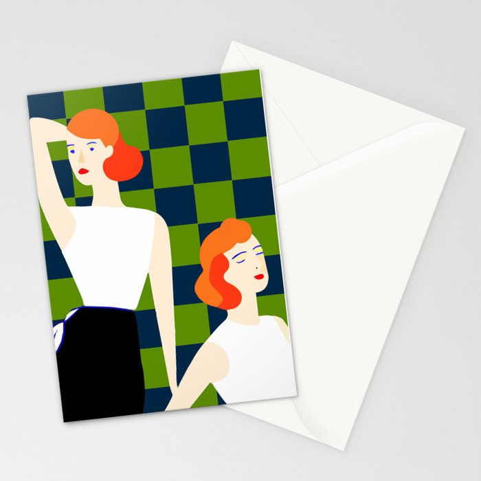 Moods, Checkers Girl Friends Chic Chess, Modern Bohemian Eclectic Woman Girl Boss, BFF Fashion Style Stationery Card Gallery Image 2