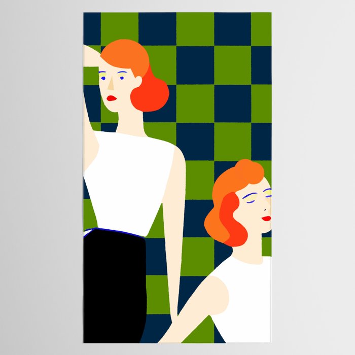 Moods, Checkers Girl Friends Chic Chess, Modern Bohemian Eclectic Woman Girl Boss, BFF Fashion Style Tablecloth Gallery Image 2