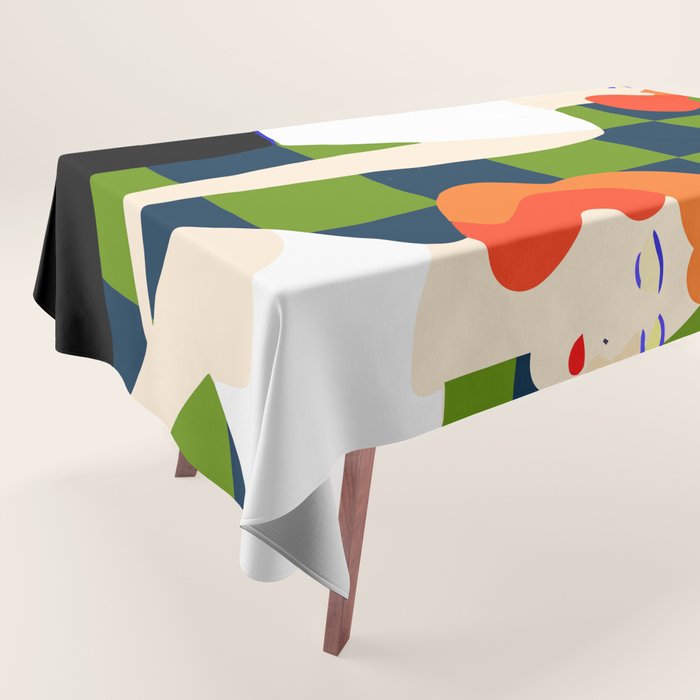 Moods, Checkers Girl Friends Chic Chess, Modern Bohemian Eclectic Woman Girl Boss, BFF Fashion Style Tablecloth Gallery Image 1
