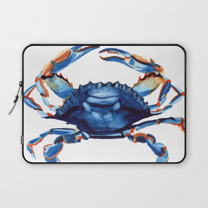 Watercolor Blue Crab Laptop Sleeve Gallery Image 1
