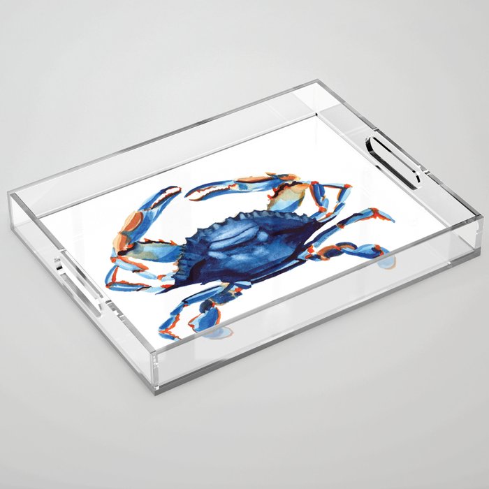 Watercolor Blue Crab Acrylic Tray Gallery Image 1