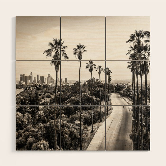 Los Angeles Black and White Wood Wall Art Gallery Image 1