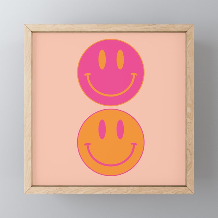 Retro Groovy Smiley Face Poster - Pink and Orange 90s Vibes Mini Art Print Gallery Image 1