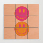 Retro Groovy Smiley Face Poster - Pink and Orange 90s Vibes Wood Wall Art Gallery Image 1