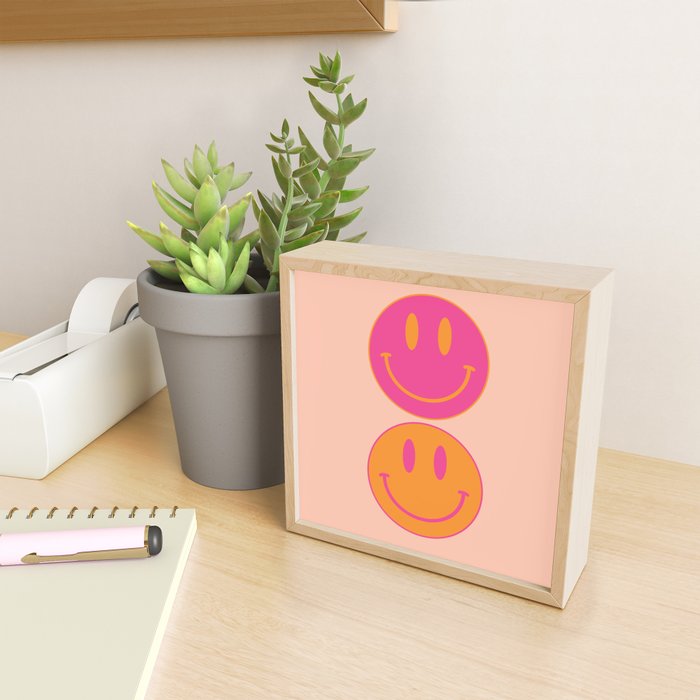 Retro Groovy Smiley Face Poster - Pink and Orange 90s Vibes Mini Art Print Gallery Image 2
