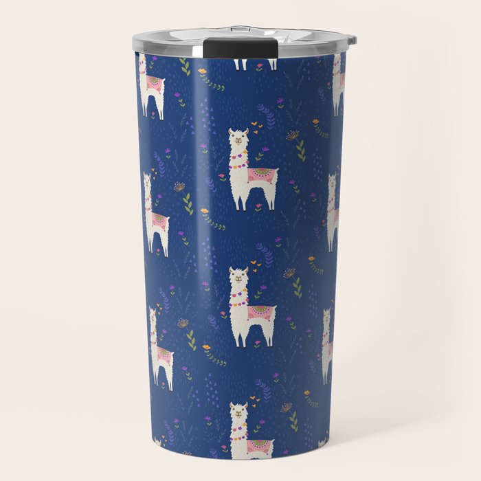 Llama on Blue Travel Mug Gallery Image 1
