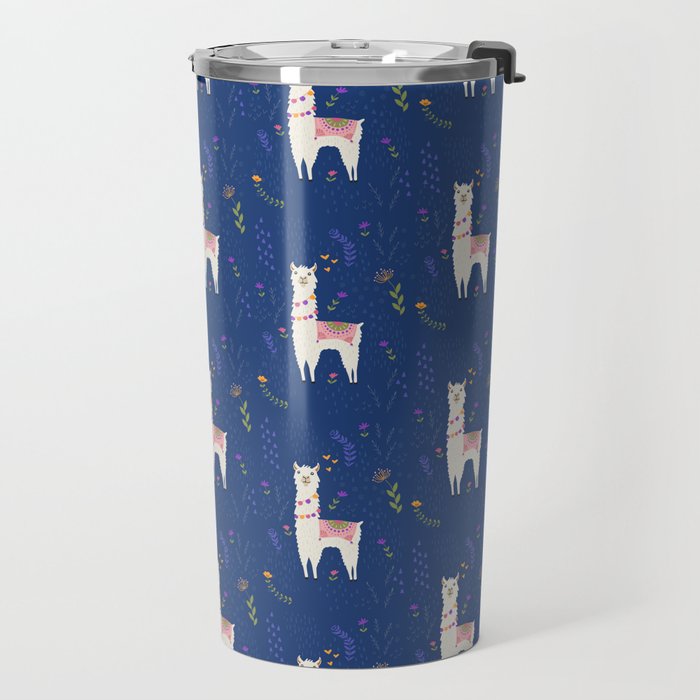Llama on Blue Travel Mug Gallery Image 2