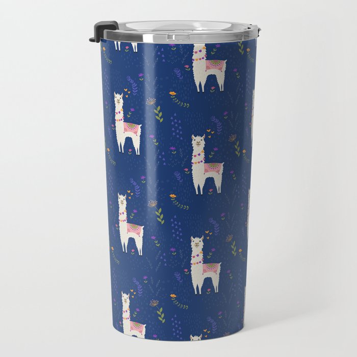 Llama on Blue Travel Mug Gallery Image 3