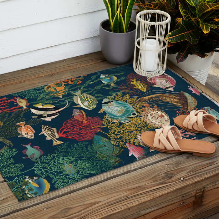 coral reef deep silence Outdoor Rug Gallery Image 2