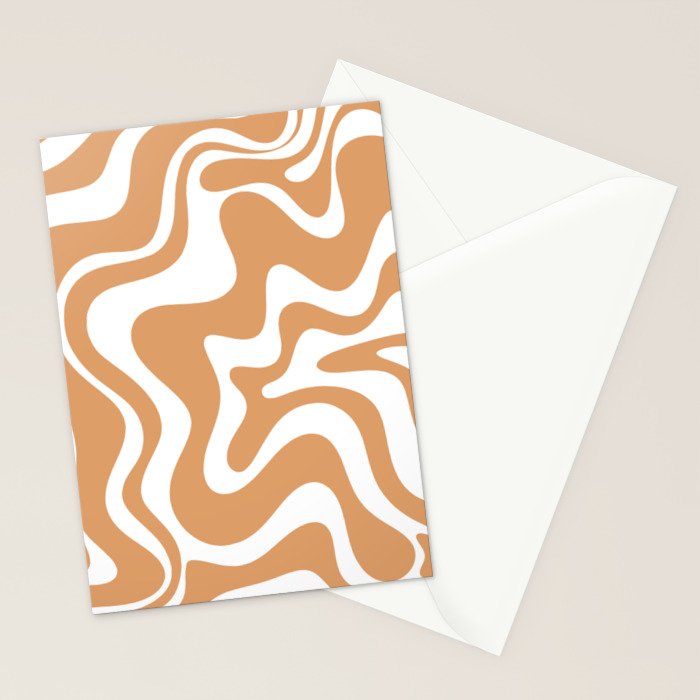 Liquid Swirl Retro Modern Abstract Pattern in Caramel Ochre and White Stationery Card Gallery Image 2