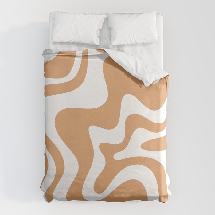 Liquid Swirl Retro Modern Abstract Pattern in Caramel Ochre and White Duvet Cover Gallery Image 1