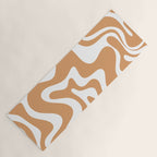 Liquid Swirl Retro Modern Abstract Pattern in Caramel Ochre and White Yoga Mat Gallery Image 1