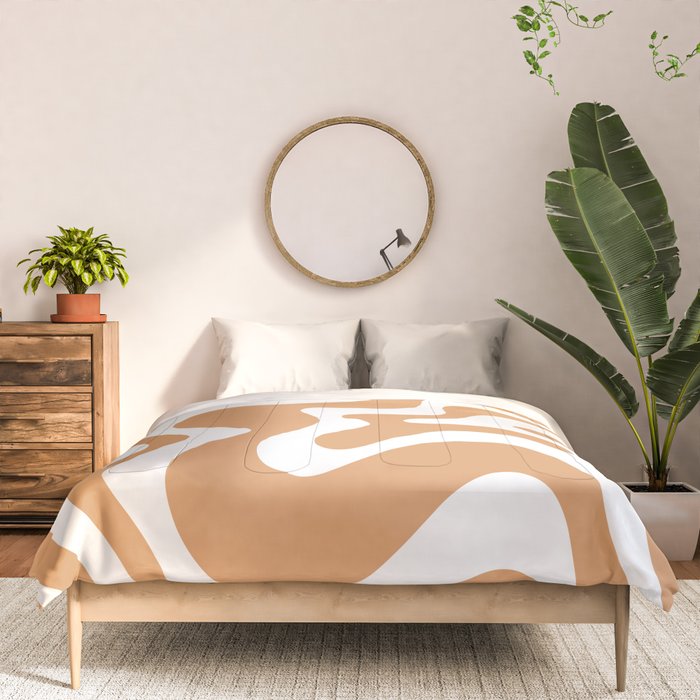 Liquid Swirl Retro Modern Abstract Pattern in Caramel Ochre and White Comforter Gallery Image 3