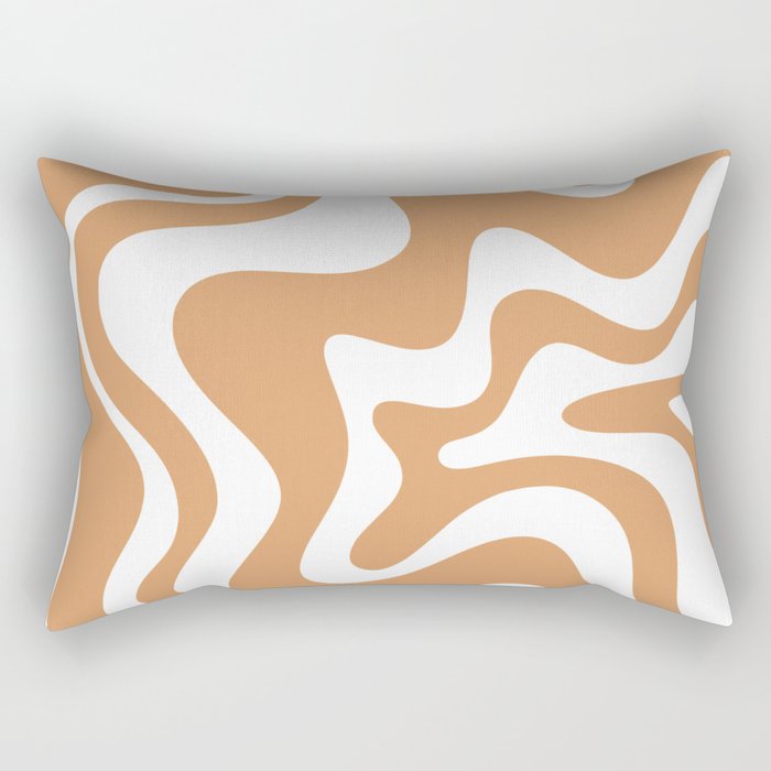 Liquid Swirl Retro Modern Abstract Pattern in Caramel Ochre and White Rectangular Pillow Gallery Image 2