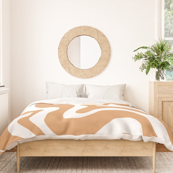 Liquid Swirl Retro Modern Abstract Pattern in Caramel Ochre and White Duvet Cover Gallery Image 3