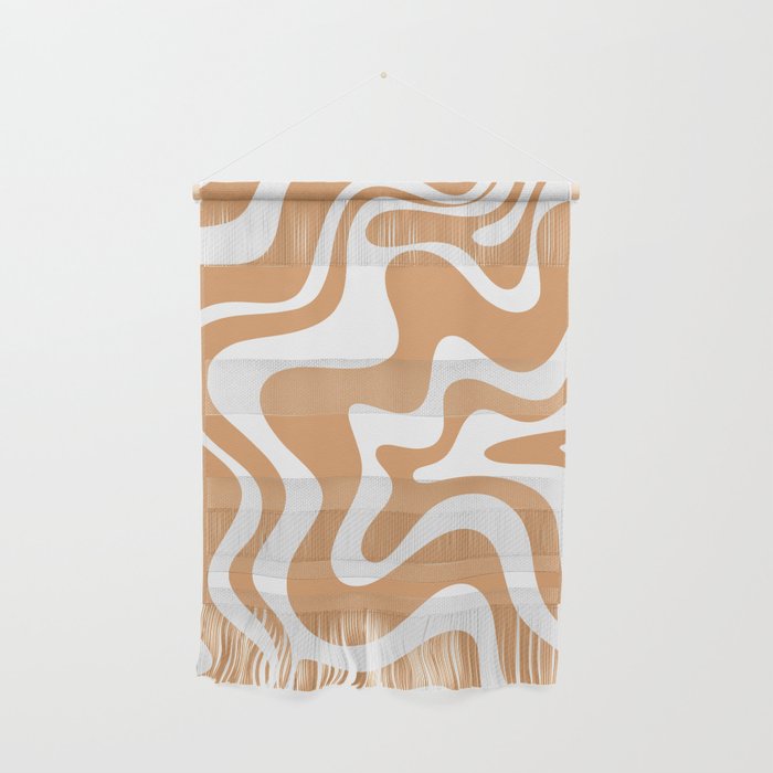 Liquid Swirl Retro Modern Abstract Pattern in Caramel Ochre and White Wall Hanging Gallery Image 1