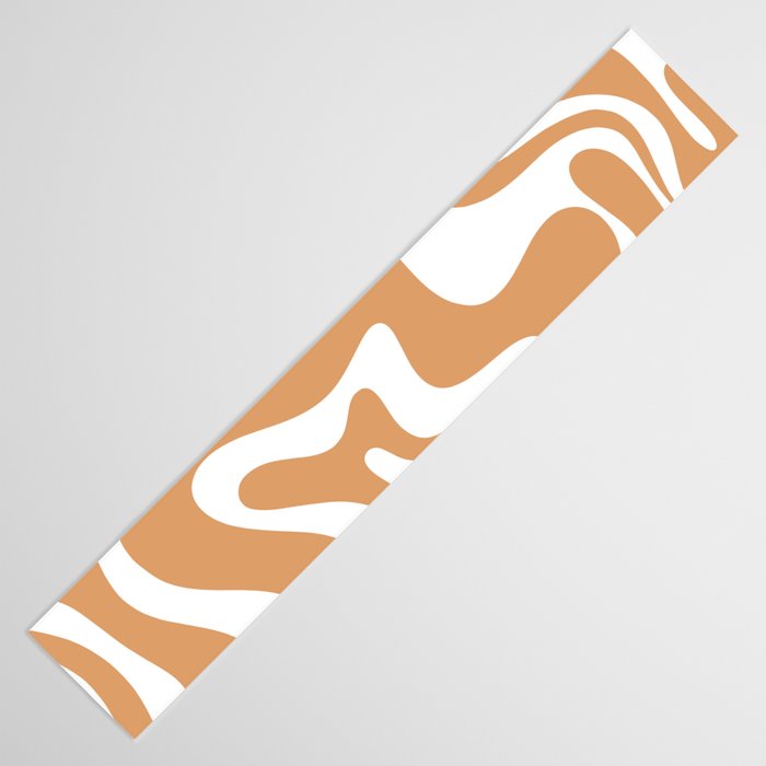 Liquid Swirl Retro Modern Abstract Pattern in Caramel Ochre and White Table Runner Gallery Image 3