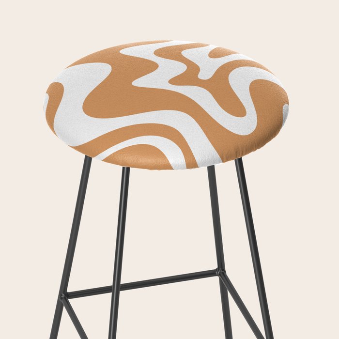 Liquid Swirl Retro Modern Abstract Pattern in Caramel Ochre and White Stool Gallery Image 2