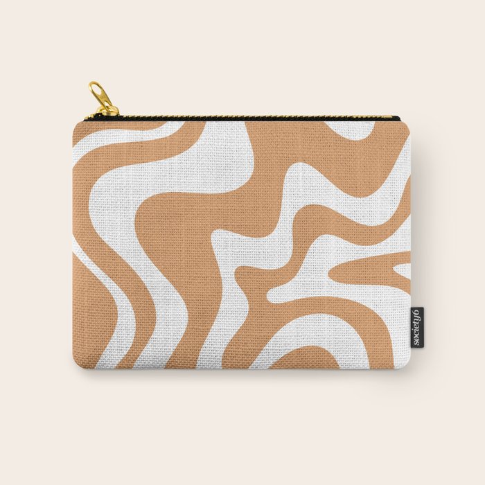 Liquid Swirl Retro Modern Abstract Pattern in Caramel Ochre and White Carry All Pouch Gallery Image 1